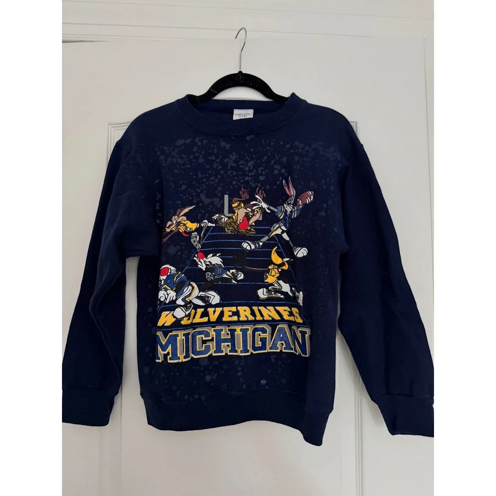 Vintage College Ware USA Michigan Wolverines Looney Tunes Sweatshirt Kids XL XS